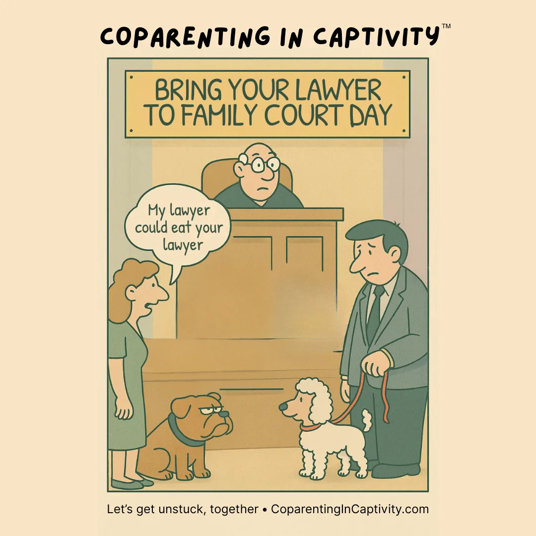 Coparenting in Captivity comic #12: Bring Your Lawyer to Family Court Day. (dad’s point of view)