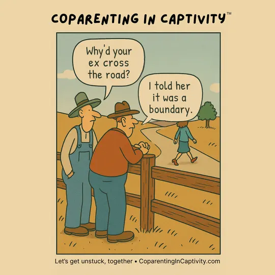 Coparenting in Captivity comic #13: "Why'd your ex cross the road?" (dad’s point of view)