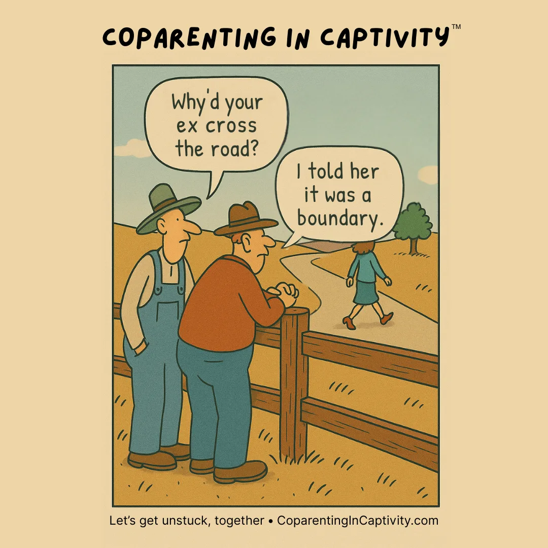 Coparenting in Captivity comic #13: "Why'd your ex cross the road?" (dad’s point of view)