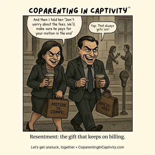 Coparenting in Captivity comic #22: Resentment: the gift that keeps on billing. (dad’s point of view)