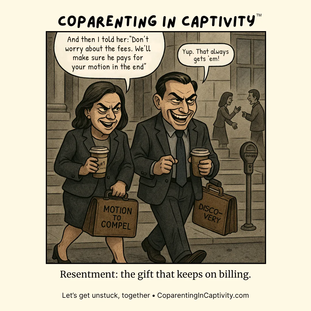 Coparenting in Captivity comic #22: Resentment: the gift that keeps on billing. (dad’s point of view)