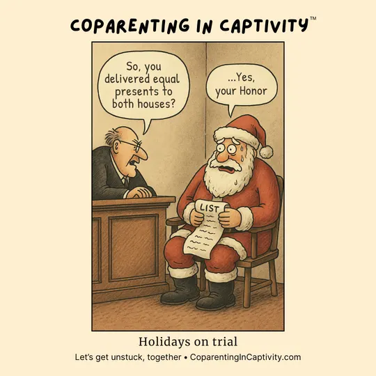 Coparenting in Captivity comic #27: Holidays on trial.