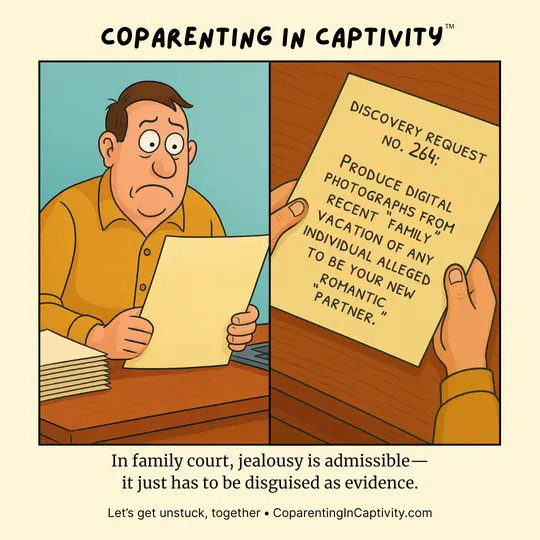 Coparenting in Captivity comic #31: Discovery Request No. 266: (dad’s point of view)