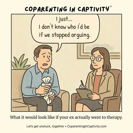 Coparenting in Captivity comic #37: "I just… I don't know who I'd be if we stopped arguing." (mom’s point of view)