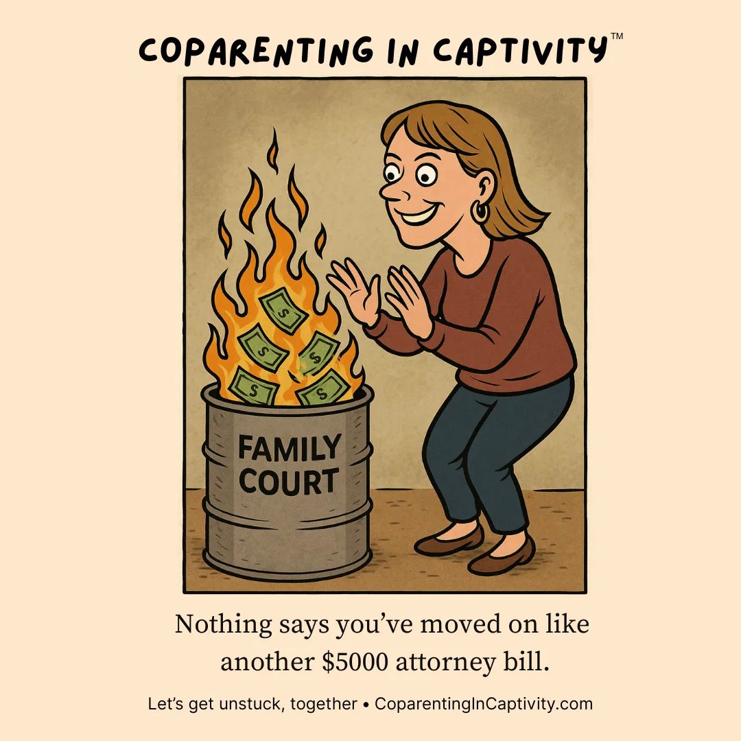 Coparenting in Captivity comic #43: Nothing says "I've moved on" like another $5,000 attorney bill. (dad’s point of view)