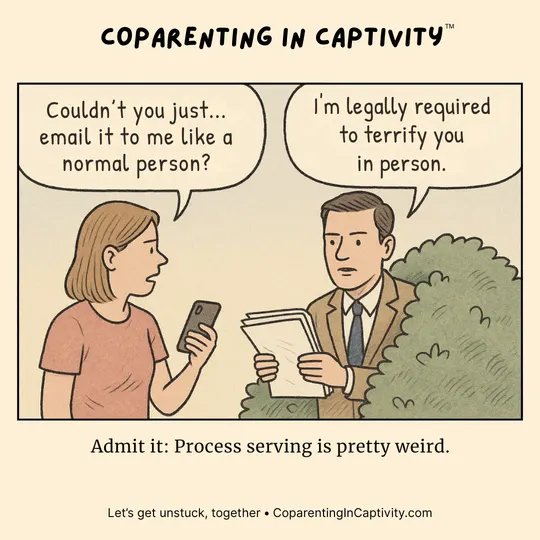 Coparenting in Captivity comic #48: "Couldn't you just… email it to me like a normal person?"