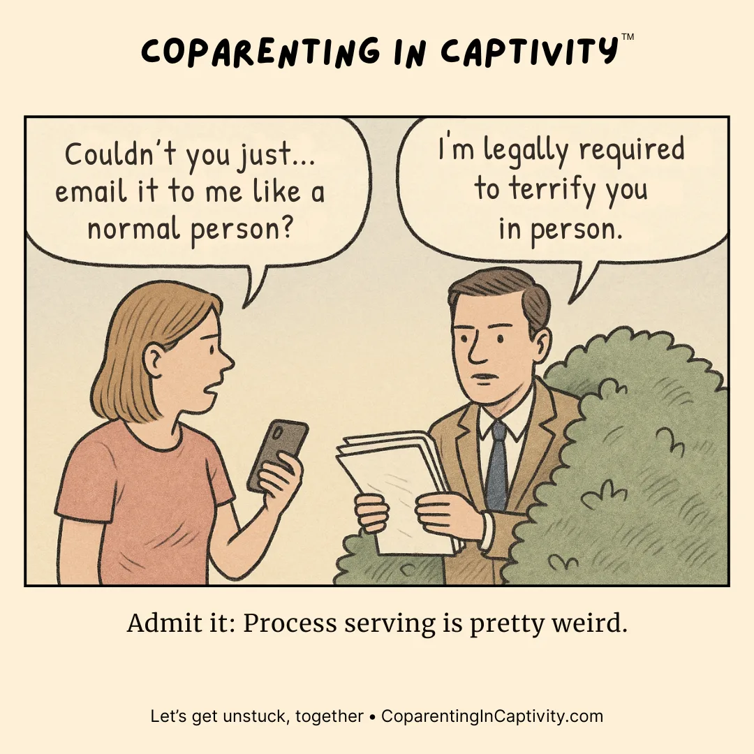 Coparenting in Captivity comic #48: "Couldn't you just… email it to me like a normal person?"