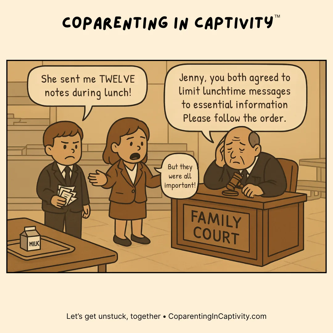 Coparenting in Captivity comic #49: "She sent me TWELVE notes during lunch!" (dad’s point of view)