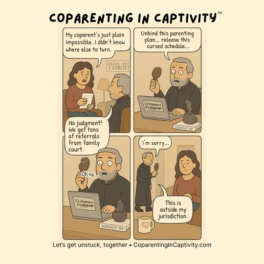 Coparenting in Captivity comic #5: When the parenting plan is so tangled, even the court gives up. (mom’s point of view)