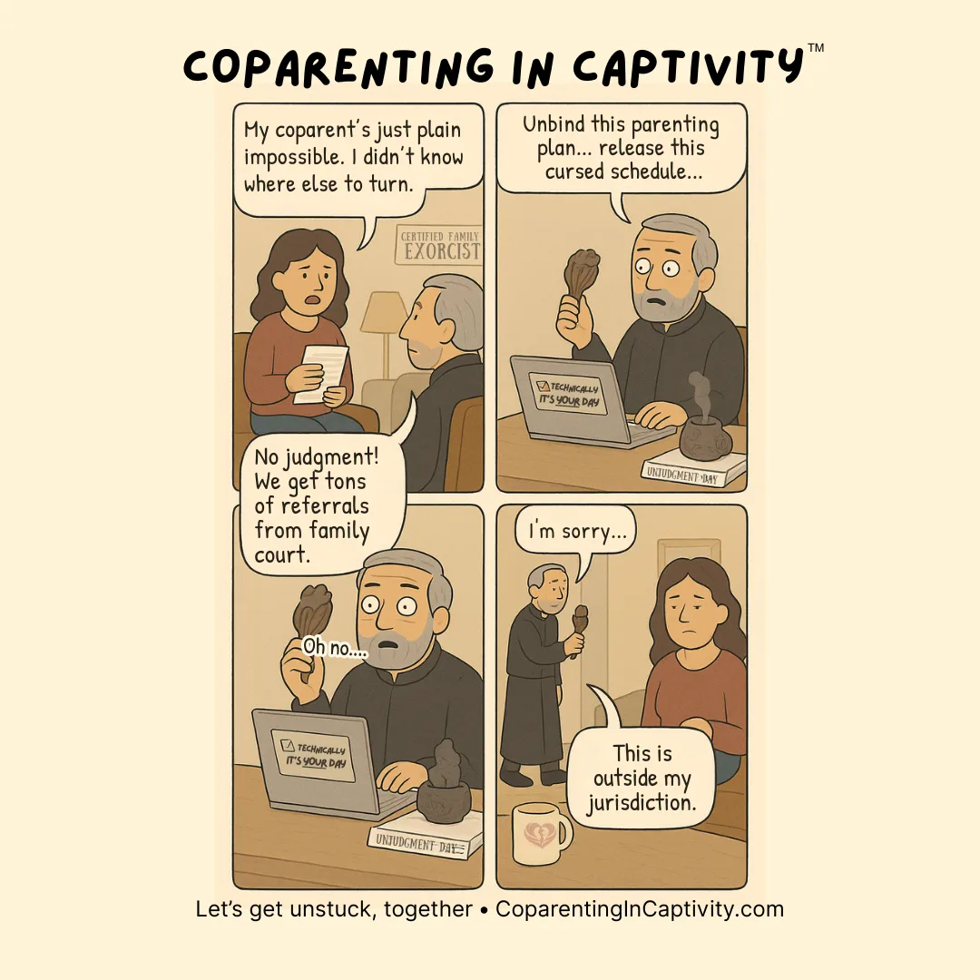 Coparenting in Captivity comic #5: When the parenting plan is so tangled, even the court gives up. (mom’s point of view)
