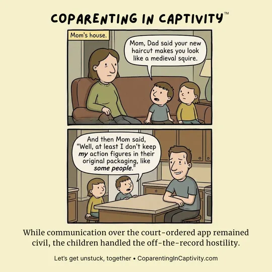 Coparenting in Captivity comic #52: Ah yes… the world's most unreliable postal service: your kids.