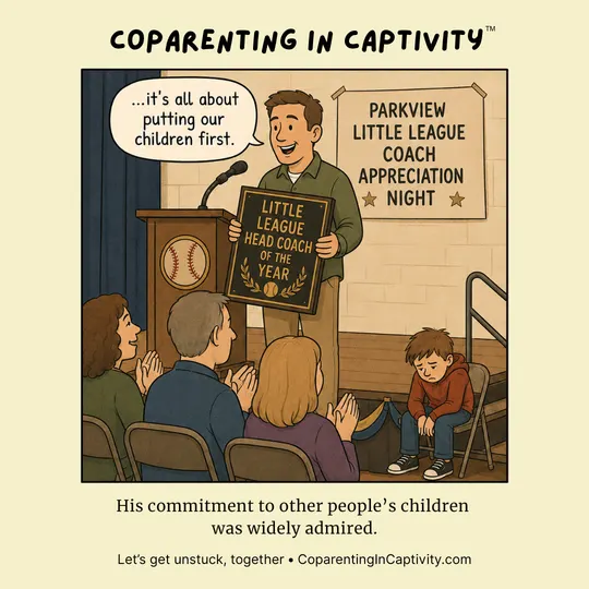Coparenting in Captivity comic #57: "It's all about putting our children first." (mom’s point of view)