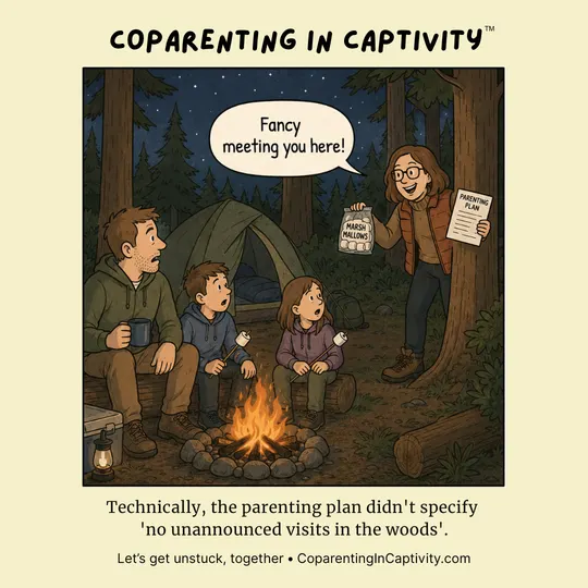 Coparenting in Captivity comic #59: "Fancy meeting you here!" (dad’s point of view)