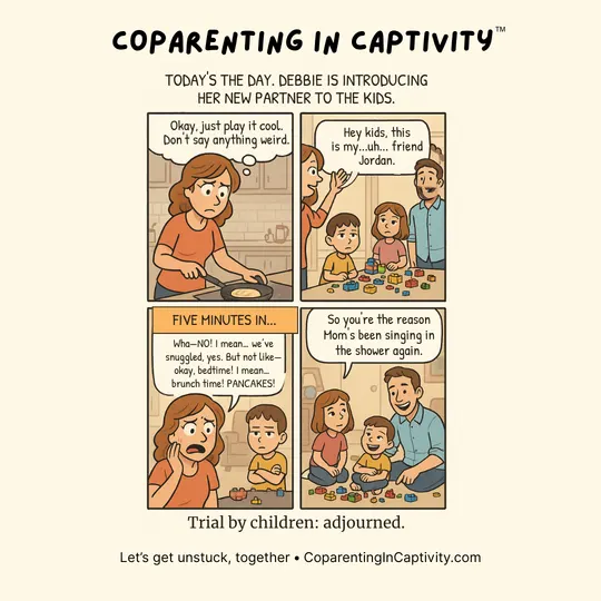 Coparenting in Captivity comic #6: The new partner introduction. Went… fine?