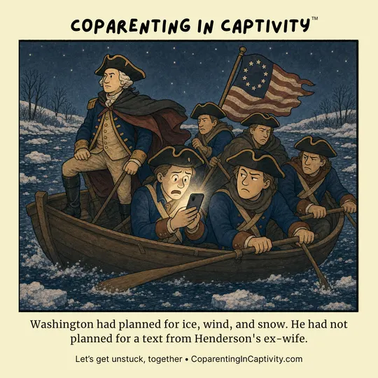Coparenting in Captivity comic #61: Washington had planned for ice, wind, and snow. (dad’s point of view)
