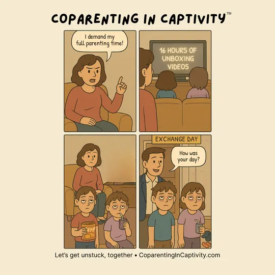 Coparenting in Captivity comic #7: "I DEMAND my full parenting time!" (dad’s point of view)