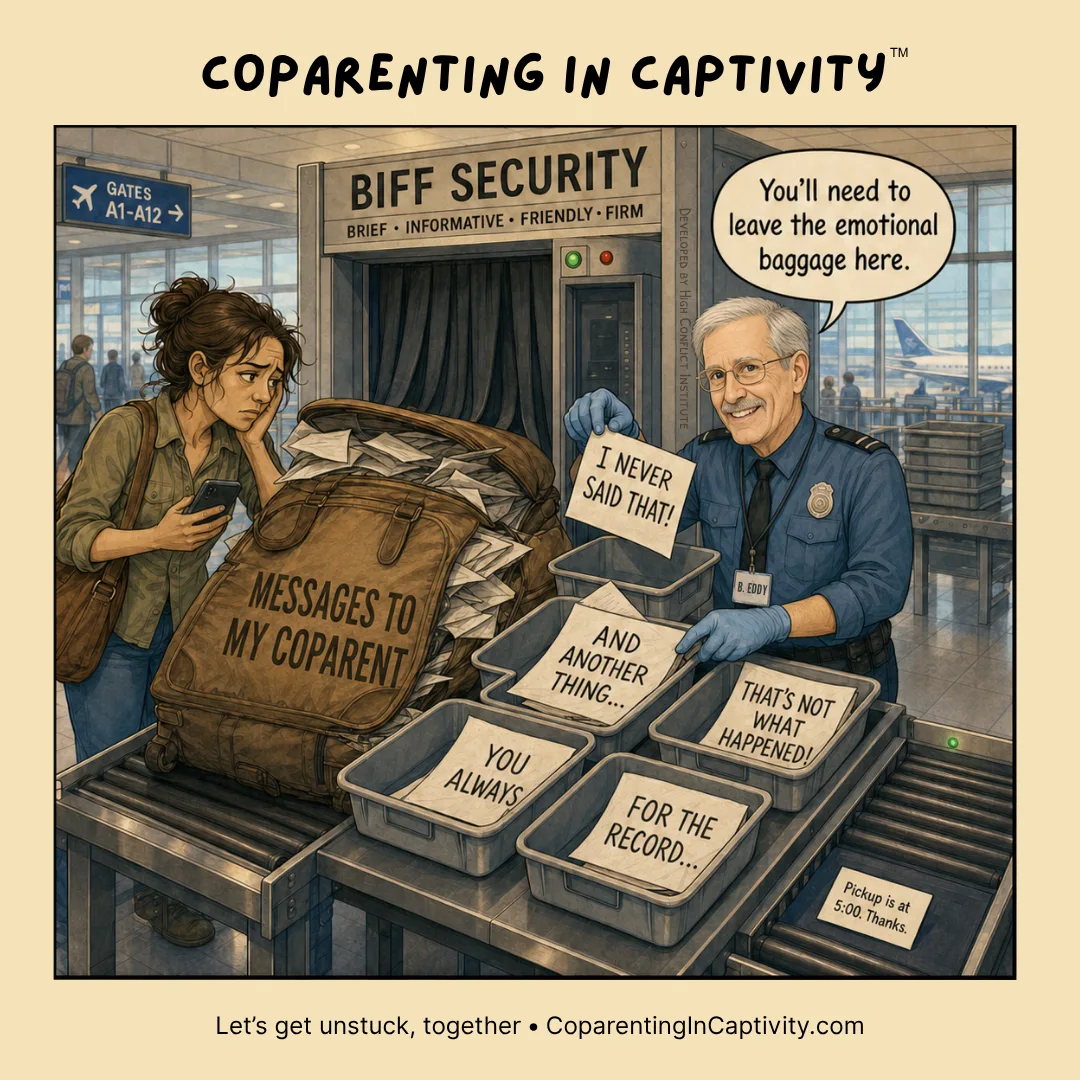 Coparenting in Captivity comic #88: "You'll need to leave the emotional baggage here."